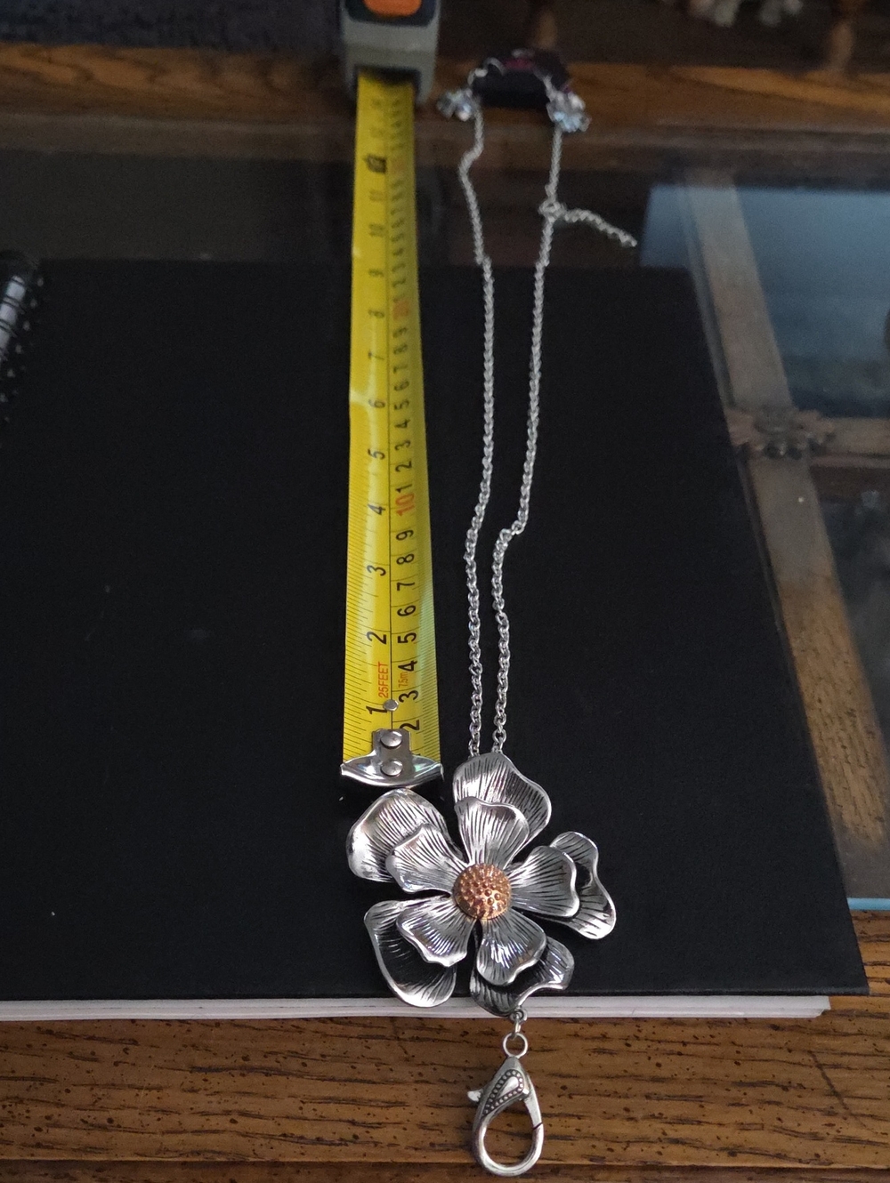 Silver Flower Pendant Necklace with Rose Gold Accent